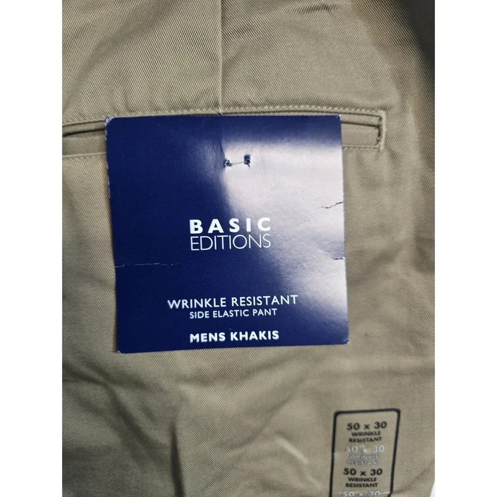 Basic Editions Men's Khakis 50x30 Brown Pleated NWT